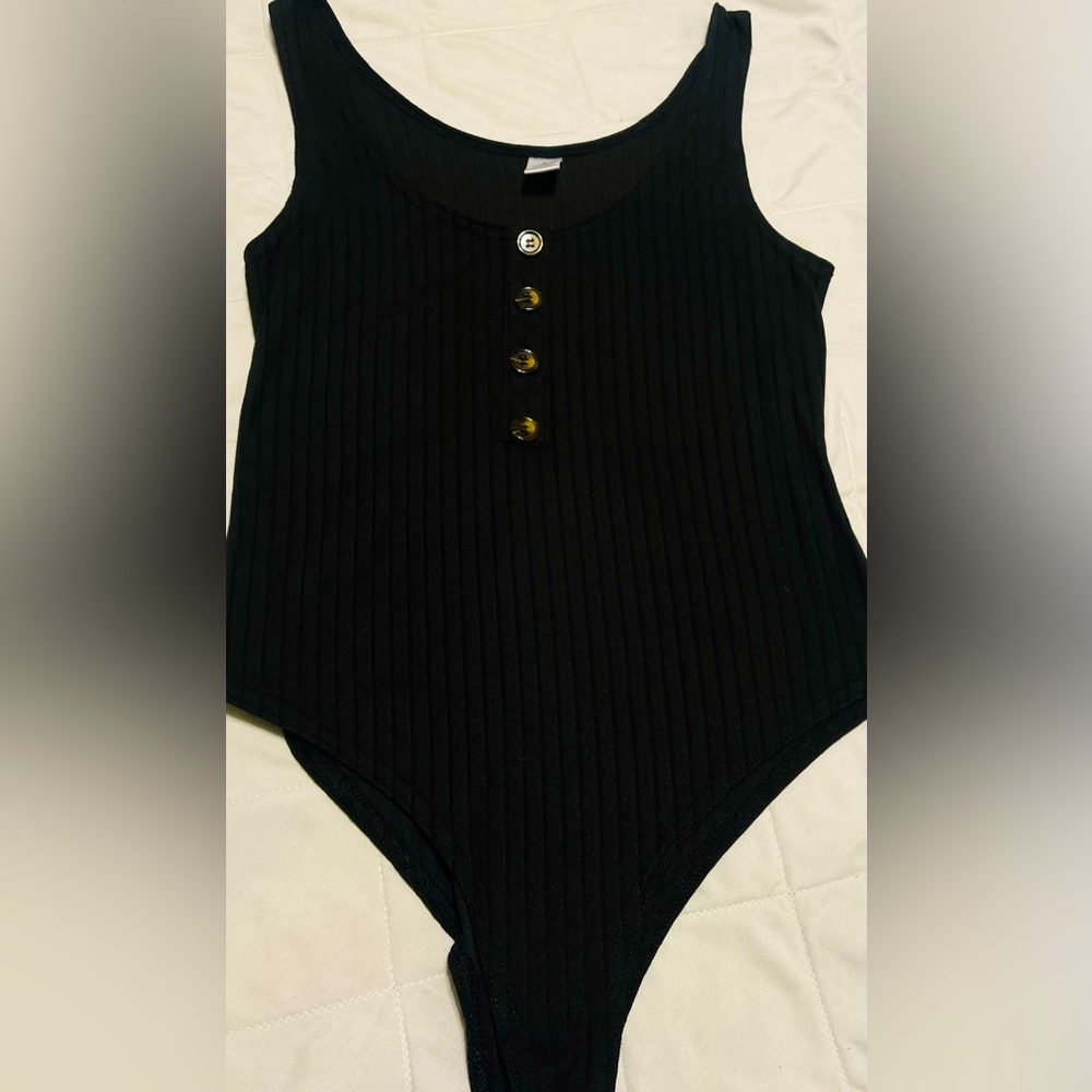 Sexy Black Ribbed Cotton Bodysuit Woman’s Medium Lingerie
